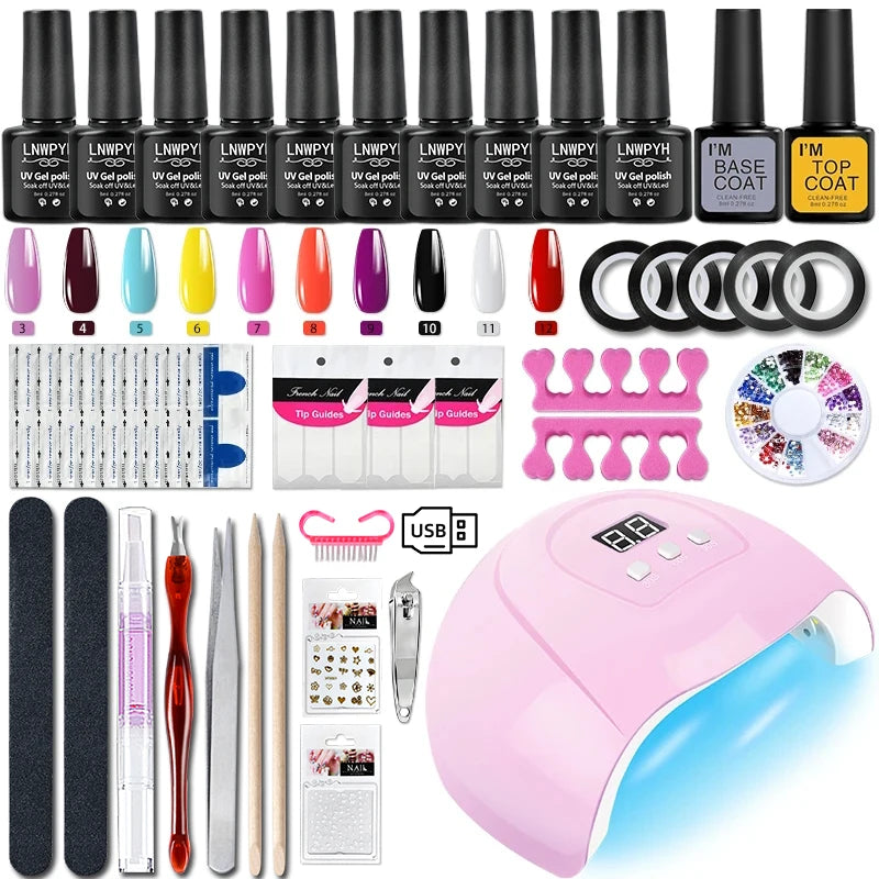 Gel Varnish Kit Professional Nail Gel Set With Nail Lamp Soak Off Nail Gel Polish Kit  Base Coat And Top Coat Manicure Tools Kit