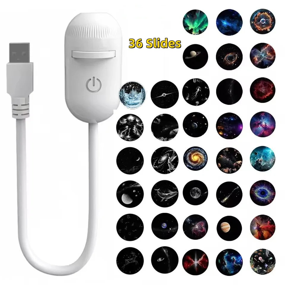 36 Slides Rotatable Galaxy Starry Sky Projector Portable Car Home Decor 2-in-1 Wiring-free Led Atmosphere Lamp Kids Adult Gifts