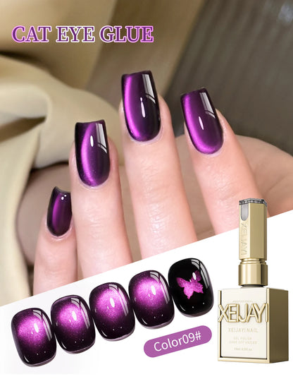 15ml Snow Pear Crushed Ice Cat Eye Gel Nail Polish,  Shiny Bubble-Free UV/LED Quick-Drying Gel Suitable For Nail Art DIY Design