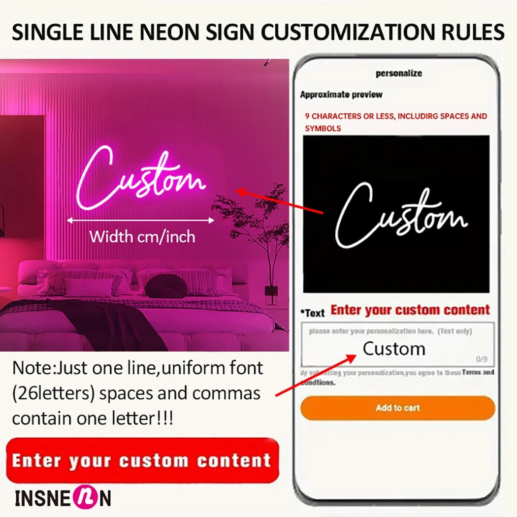 Custom USB-Powered Dual Row LED Neon Sign - Wall-Mounted  for Weddings Events Home Decor Bars Parties & Birthdays Perfect Gift