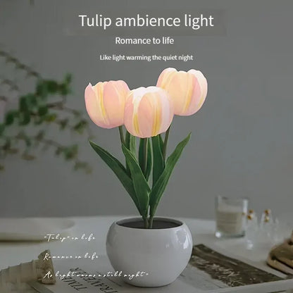 3Tulips Table Lamp LED Simulation Flower Bedside Lamp Bouquet Bedroom Bedside Romantic Atmosphere Birthday Gift Home Decoration