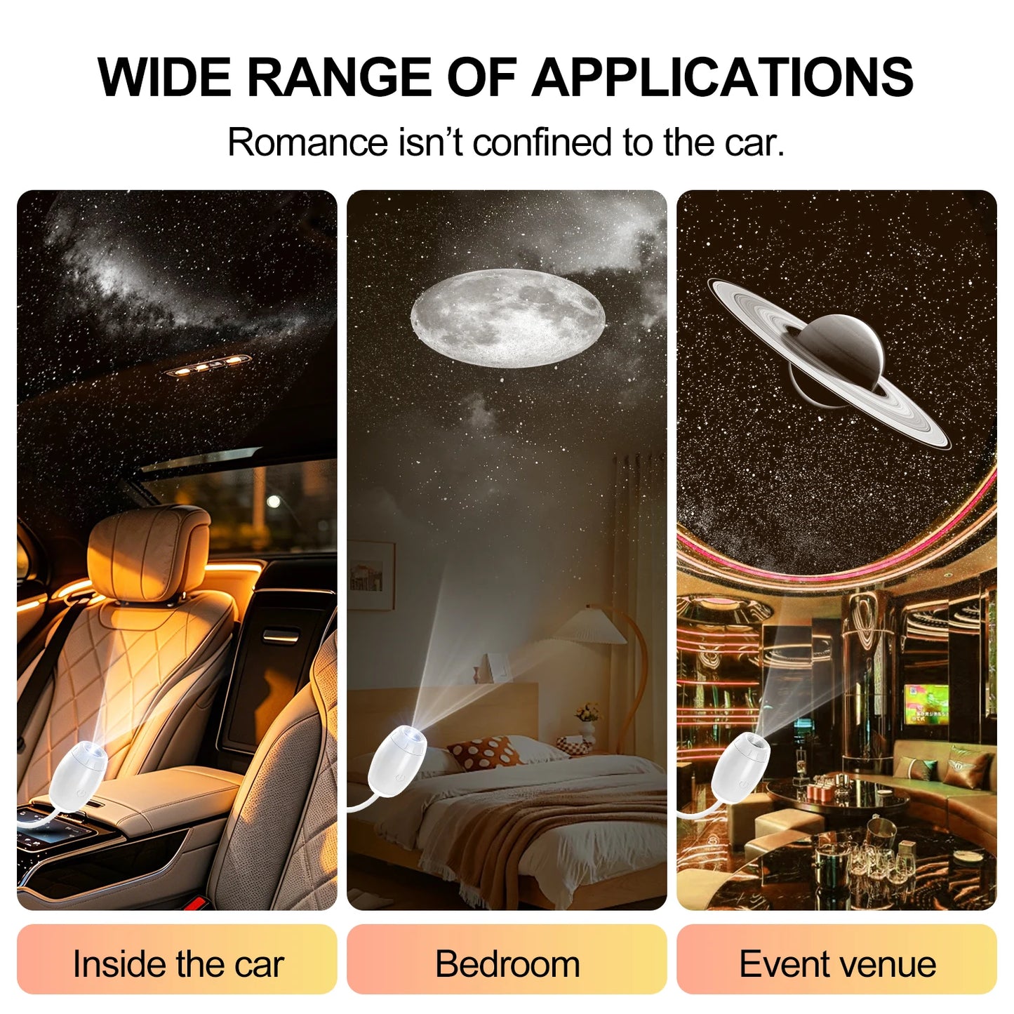 2 in 1 USB Projection Lamp Manual Focus Projector Light Car Ambient Light Room Starry Star Romantic Saturn Galaxy Night Lights