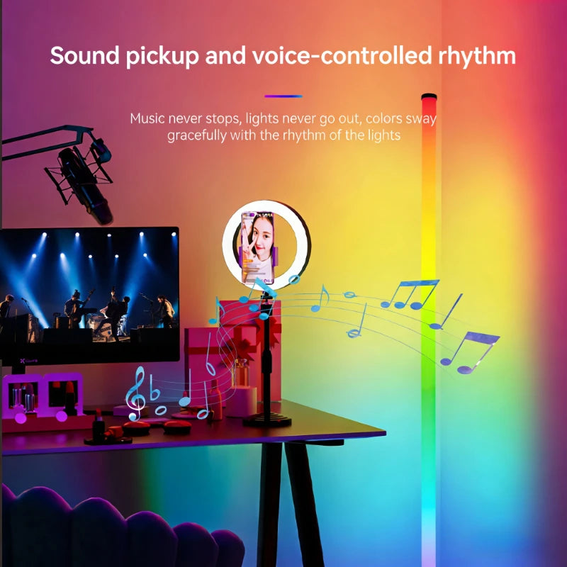 120CM LED RGB Floor Lamp Bar, Sound Pickup Ambient Light, Corner Wall Light for Bedroom, E-Sports Room Live Atmosphere Lamp