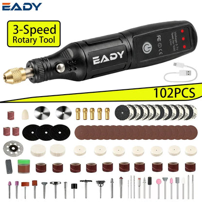 EADY 102PCS Cordless Mini Rotary Tool Kit, USB Rechargeable, for Engraving, Polishing, Sanding, DIY Crafts, Jewelry Making