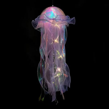 Jellyfish Sleeping Warm Light Button Battery Hanging Ceiling Lantern with Ribbon&Bead LED Bulbs for Children Bedroom