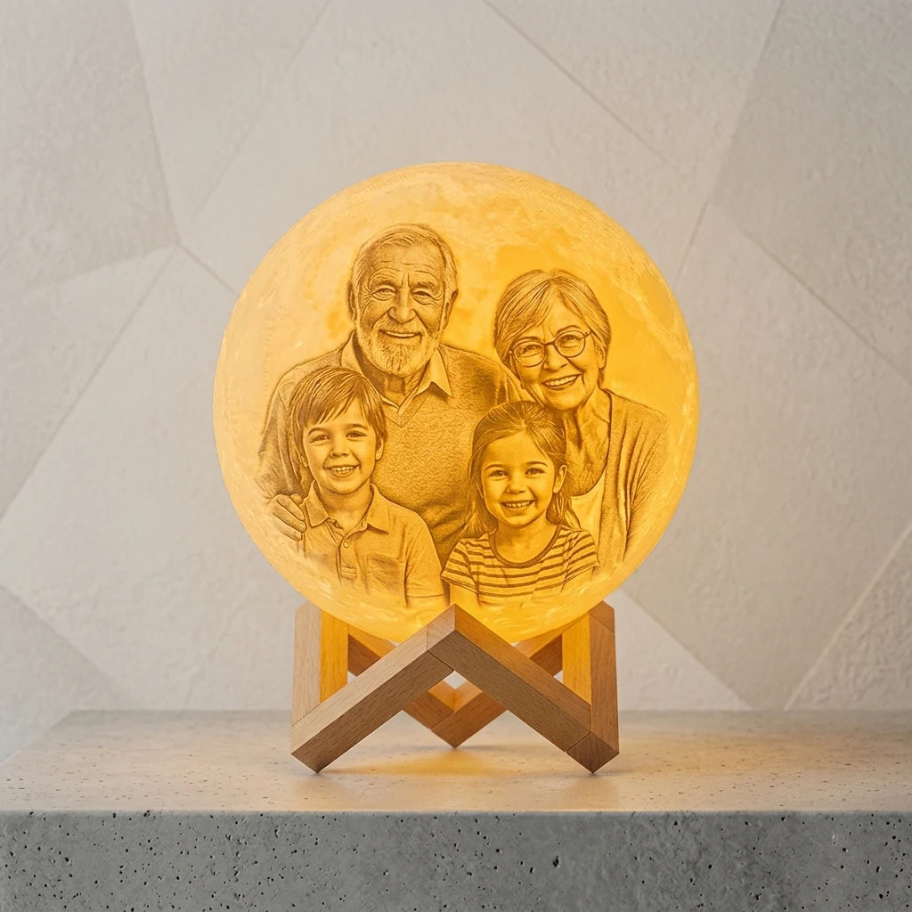Customized 3D Print Moon Lamp Personalized Photo & Text Night Light USB Lunar Lamp Birthday Mother's Day Gift for Family Couple