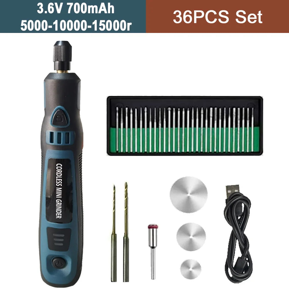 Cordless Electric Drill Micro Rotary Tool 3.6V 5000-10000-15000r Rechargeable Wireless Mini Grinder Mini Drill Engraver Kit