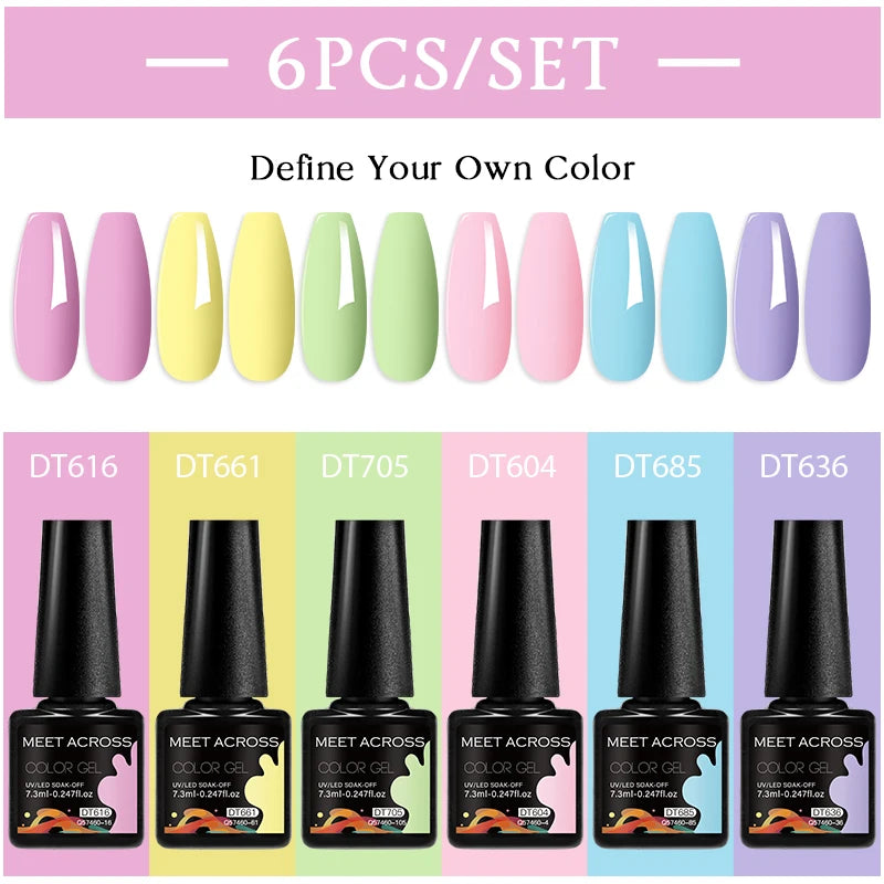 6pcs Gel Nail Polish Set HEMA TPO FREE Semi Permanent Soak Off UV Gel Varnish Nail Art Decoration Summer Nails DIY Nail Supplies