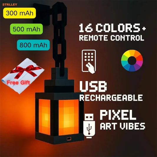 Pixel Style Night Light Portable Lantern Tabletop Ornament 16 Colors Lantern DIY Interior Decoration Festival Atmosphere Light