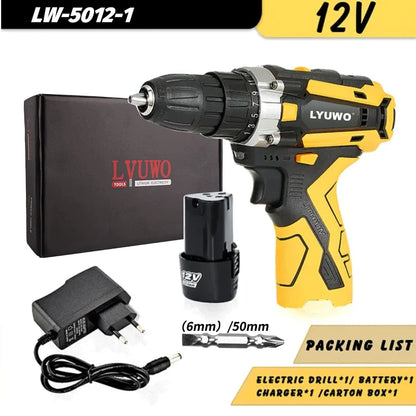 LYUWO 12/16.8/21V Cordless Drill Rechargeable Electric Screwdriver Lithium Battery Household Multi-function 2 Speed Power Tools