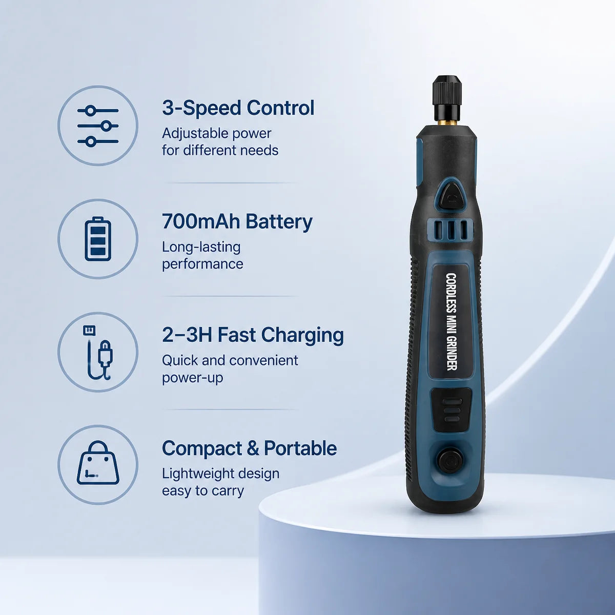Cordless Mini Grinder Pen, 3-Speed Control Rotary Tool with 700mAh Battery, Compact & Portable for Grinding, Polishing & Engravi