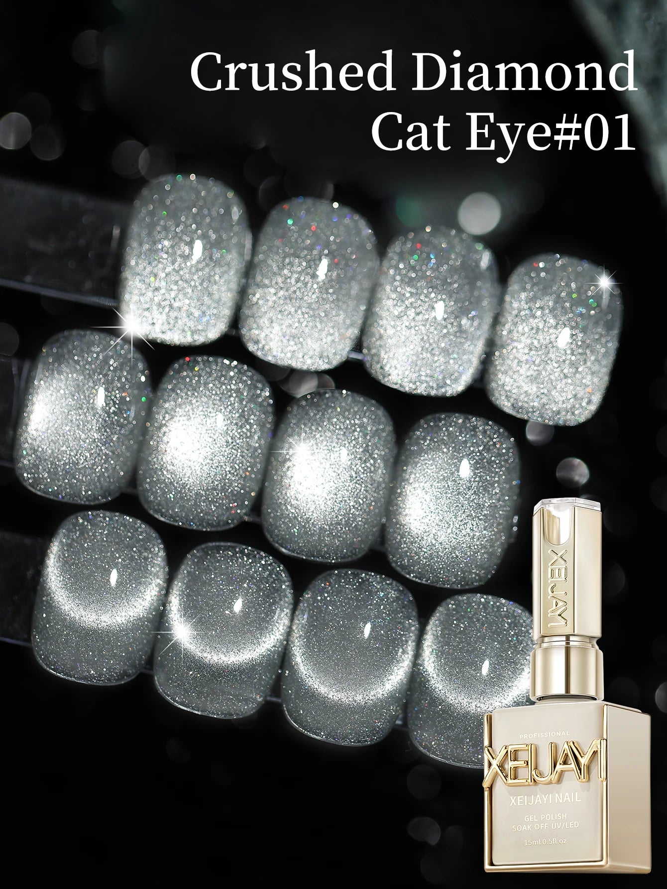 15ml Snow Pear Crushed Ice Cat Eye Gel Nail Polish,  Shiny Bubble-Free UV/LED Quick-Drying Gel Suitable For Nail Art DIY Design