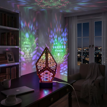 Usb Bohemian Led Projection Table Lamp Projector Light Retro Indoor Star Colorful Lights Effect Pattern And Wooden Night Bedside