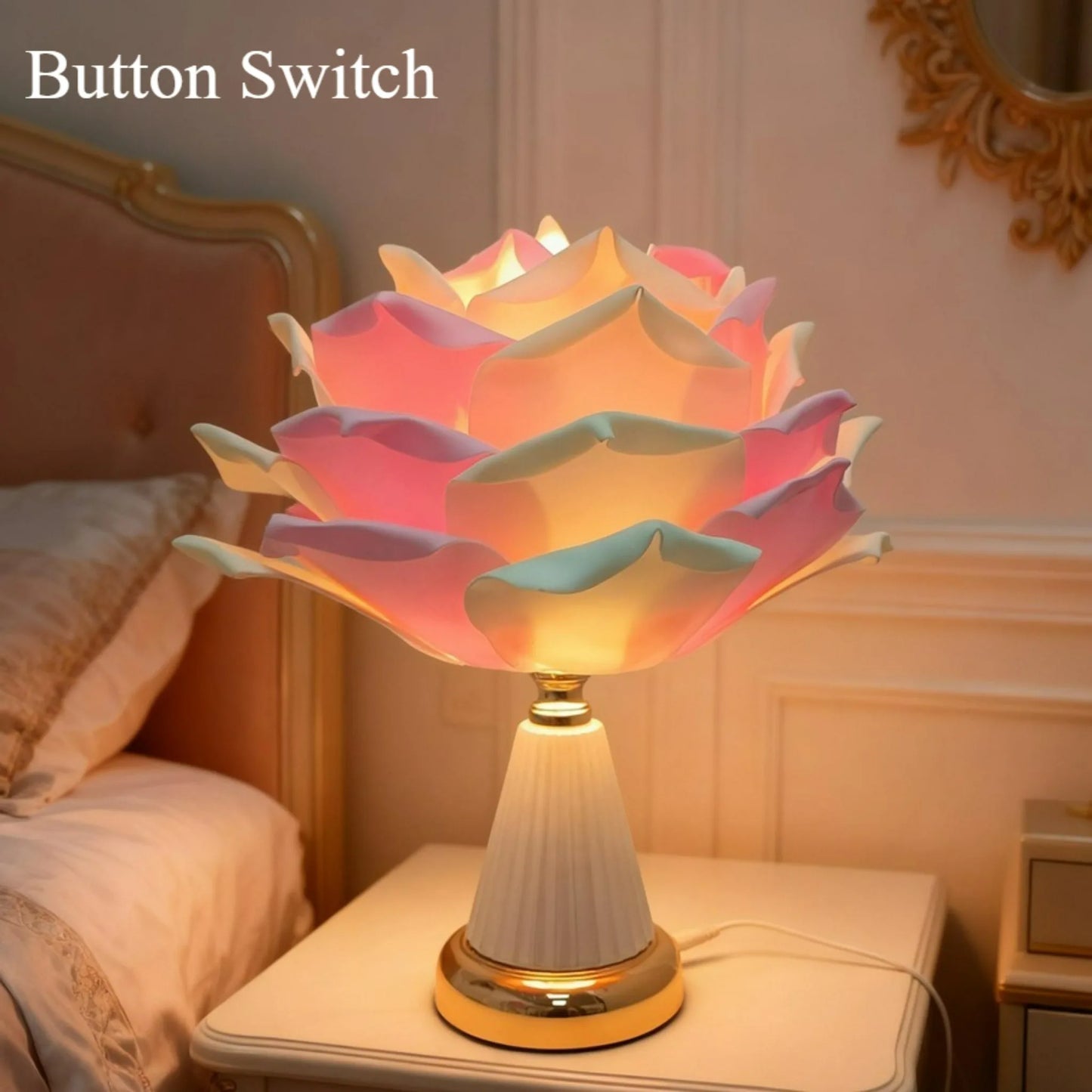 Rose Petal Shaped Desk Lamp Button Switch USB Plug Suitable for Desktop Decoration Bedroom Bedside Night Light Wedding Desk Lamp