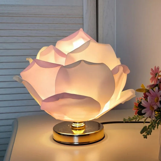 Rose Desk Lamp Novelty Light Decorative Girls Bedroom Lotus Mood Lamps Small Atmosphere Lights with Shade Rooms Decorations