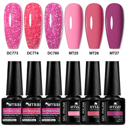 6pcs Reflective Glitter Gel & Color Gel Nail Polish Set Shiny Effect Semi Permanent UV LED Gel Manicure DIY Nail Supplies