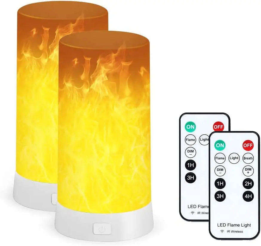 LED Remote Control Flame Effect Table Lights Rechargeable Portable Night Light Fire Flickering Desk Lamp