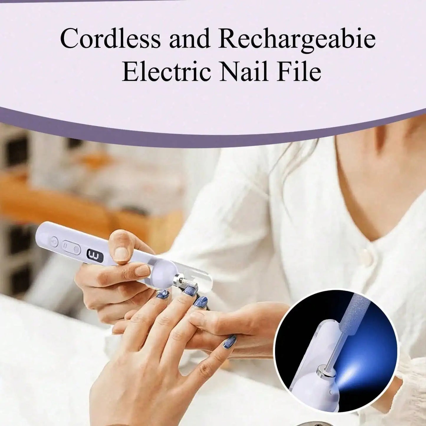 2-In-1 Cordless Electric Nail Drill File With Flash Cure Light Stepless Speed Control For Acrylic Gel Dip Powder Nails Portable Travel Manicure Pedicure Kit For Home DIY Beginners