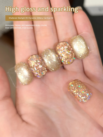 XEIJAYI 2PCS 15Ml Golden Reflective Cat's Eye Magnetic Gel Soaking UV LED Gel Salon Female Nail Art Tools Cat Eye Nails