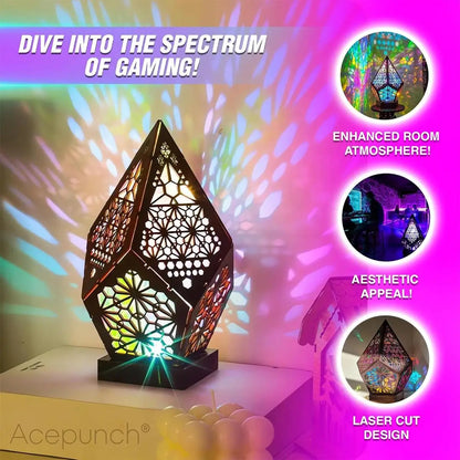 Usb Bohemian Led Projection Table Lamp Projector Light Retro Indoor Star Colorful Lights Effect Pattern And Wooden Night Bedside