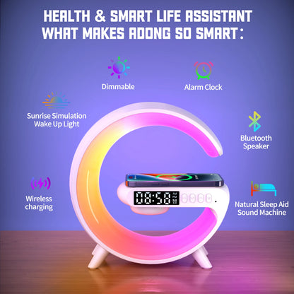 Small RGB Wireless Charger Smart Wireless Bluetooth Speakers Sunrise Alarm Clock & Wake Up Light 15W Fast Charging Dock Station