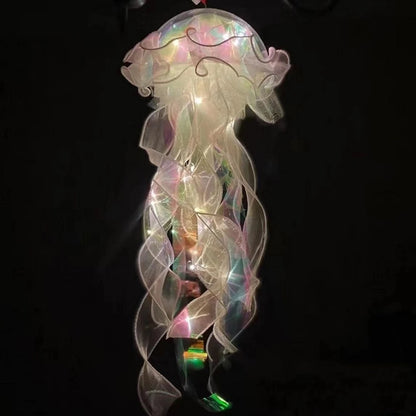 Jellyfish Sleeping Warm Light Button Battery Hanging Ceiling Lantern with Ribbon&Bead LED Bulbs for Children Bedroom