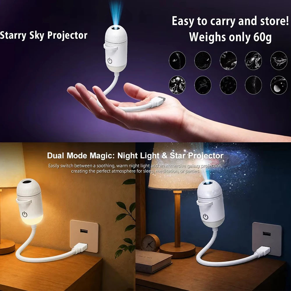 36 Slides Rotatable Galaxy Starry Sky Projector Portable Car Home Decor 2-in-1 Wiring-free Led Atmosphere Lamp Kids Adult Gifts