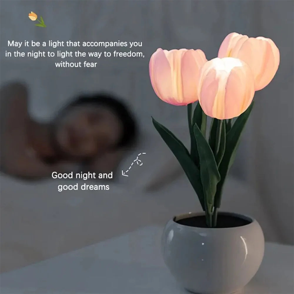 LED Tulip Lamp Night Simulation Flower Atmosphere Desk Light Room Table Decoration Lamp Gift for Girl friend