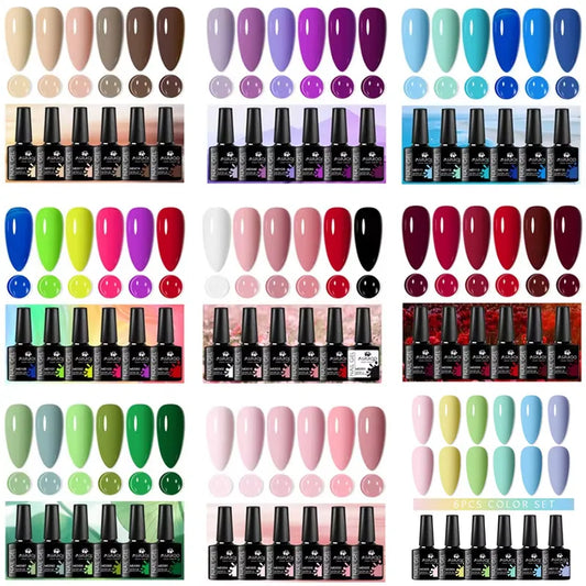6pcs 8ml Summer Color Gel Nail Polish Set HEMA TPO FREE Semi Permanent Soak Off UV Gel Varnish Nail Art Decoration Nail Supplies