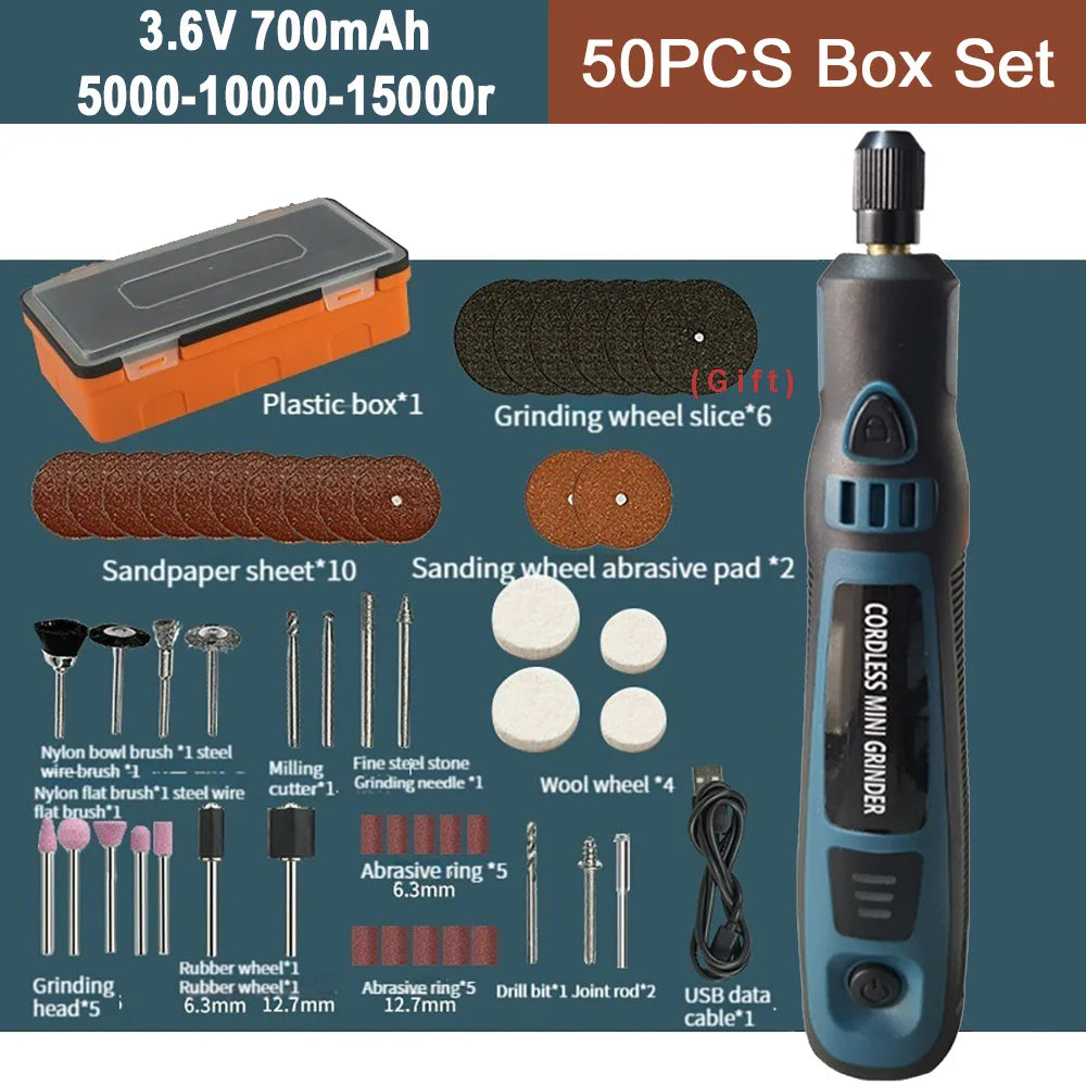 Cordless Electric Drill Micro Rotary Tool 3.6V 5000-10000-15000r Rechargeable Wireless Mini Grinder Mini Drill Engraver Kit