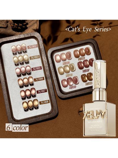 1/6Pcs 15ML Golden Gradient Cat Eye Nail Polish Gel Phototherapeutic Gel Soak Off Nail Magnetic Gel Polish Nail Art DlY At Home