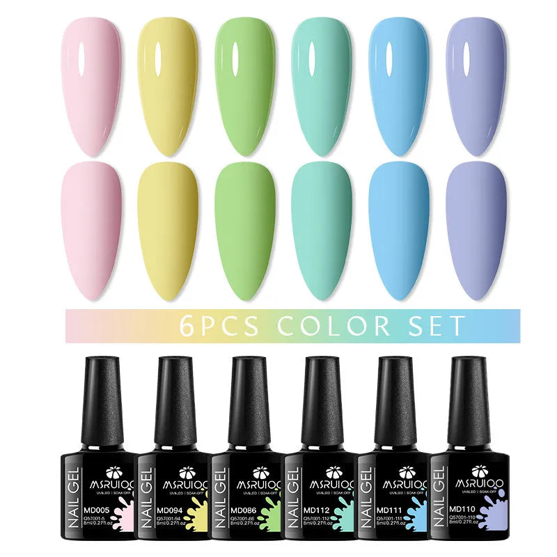 6pcs 8ml Summer Color Gel Nail Polish Set HEMA TPO FREE Semi Permanent Soak Off UV Gel Varnish Nail Art Decoration Nail Supplies