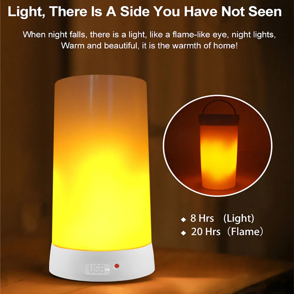 LED Remote Control Flame Effect Table Lights Rechargeable Portable Night Light Fire Flickering Desk Lamp