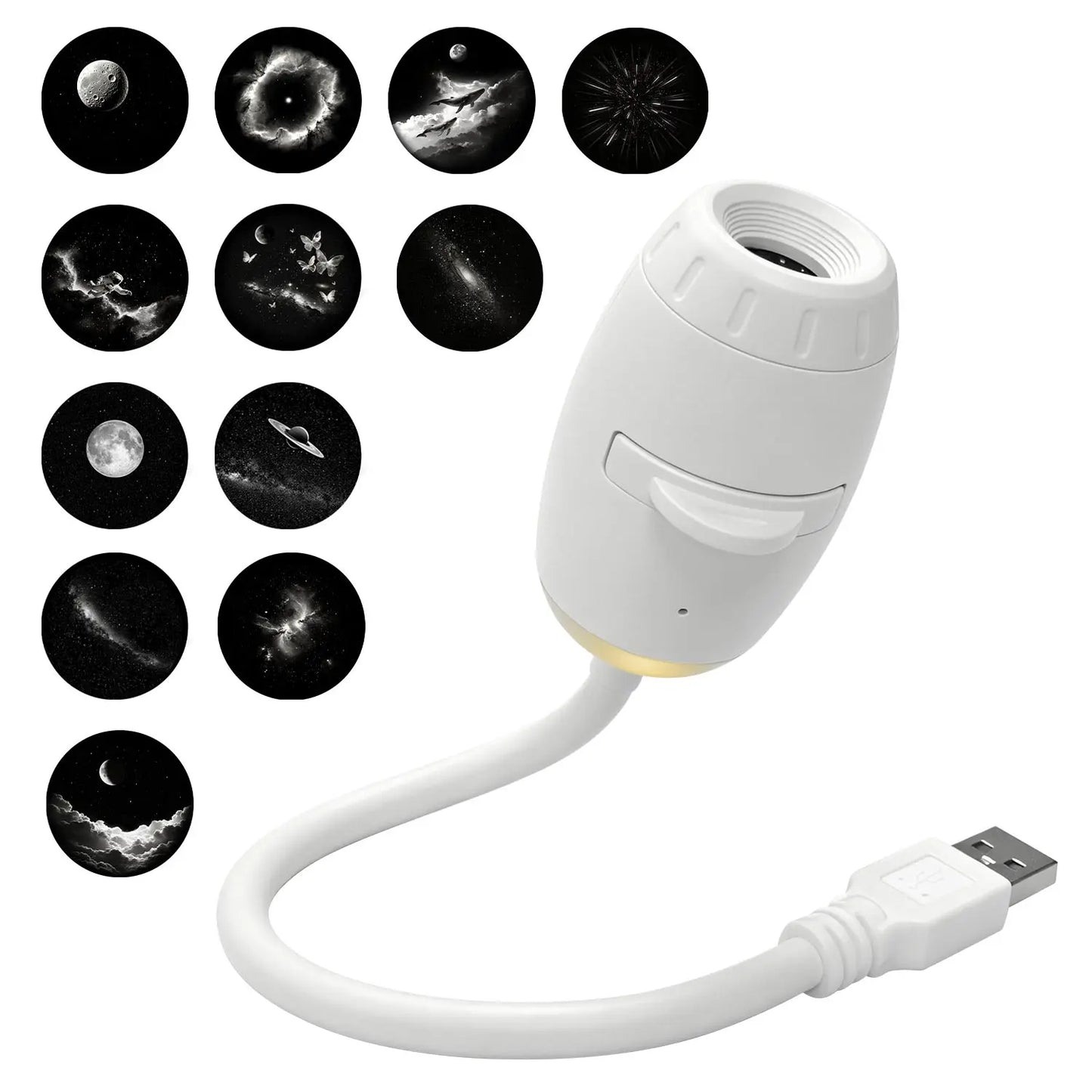 2 in 1 USB Projection Lamp Manual Focus Projector Light Car Ambient Light Room Starry Star Romantic Saturn Galaxy Night Lights