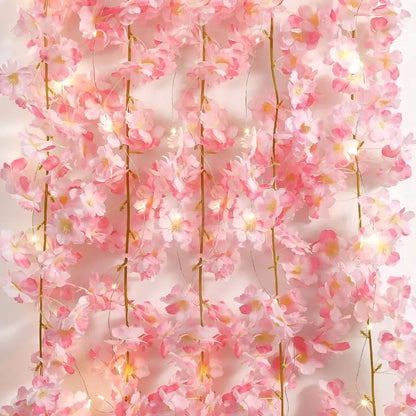 10/20/50LEDS Cherry Blossom String Light Garland Artificial Flower Vines Fairy Lights for Bedroom Wedding Party Holiday Dec