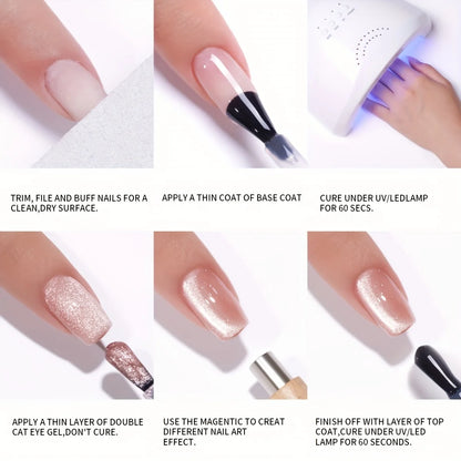 XEIJAYI 2PCS 15Ml Golden Reflective Cat's Eye Magnetic Gel Soaking UV LED Gel Salon Female Nail Art Tools Cat Eye Nails