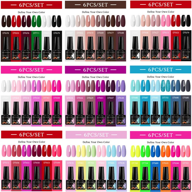 6pcs Gel Nail Polish Set HEMA TPO FREE Semi Permanent Soak Off UV Gel Varnish Nail Art Decoration Summer Nails DIY Nail Supplies