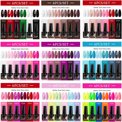 6pcs Gel Nail Polish Set HEMA TPO FREE Semi Permanent Soak Off UV Gel Varnish Nail Art Decoration Summer Nails DIY Nail Supplies