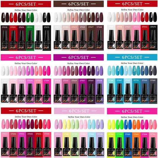 6pcs Gel Nail Polish Set HEMA TPO FREE Semi Permanent Soak Off UV Gel Varnish Nail Art Decoration Summer Nails DIY Nail Supplies