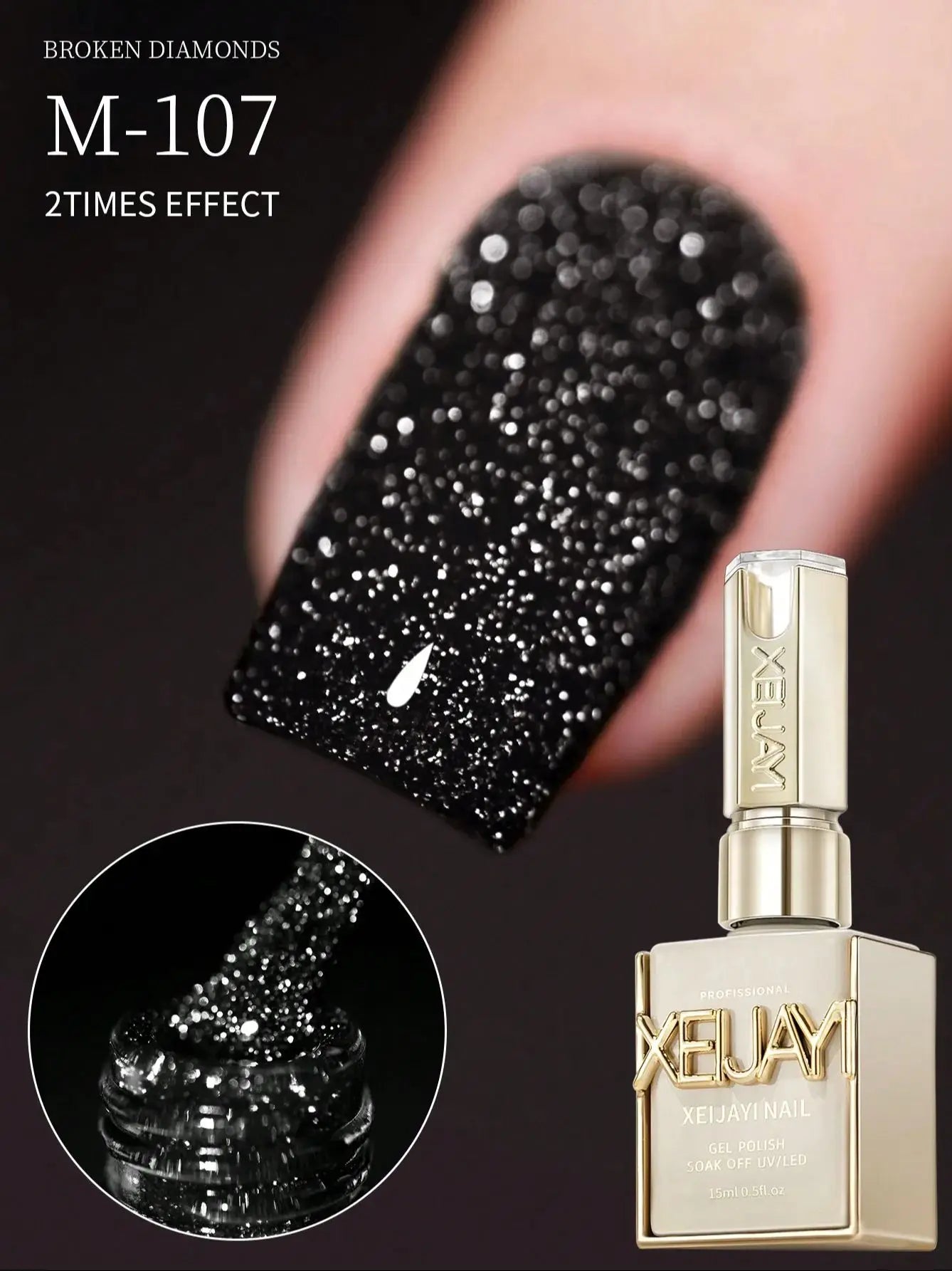 15ml Black Broken Diamond Christmas Nails Autumn And Winter Gel Nail Polish Adhesive Burst Flash Maillard Broken Diamond Adhesiv