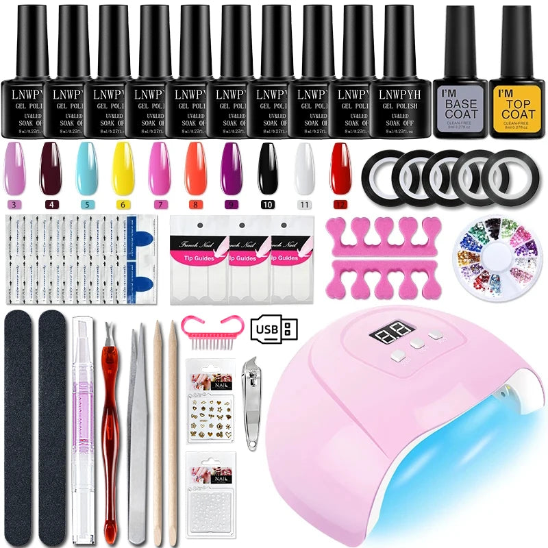 Gel Varnish Kit Professional Nail Gel Kit With Nail Dryer Soak Off Nail Gel Polish Kit  Base Coat  Top Coat Manicure Tools Set
