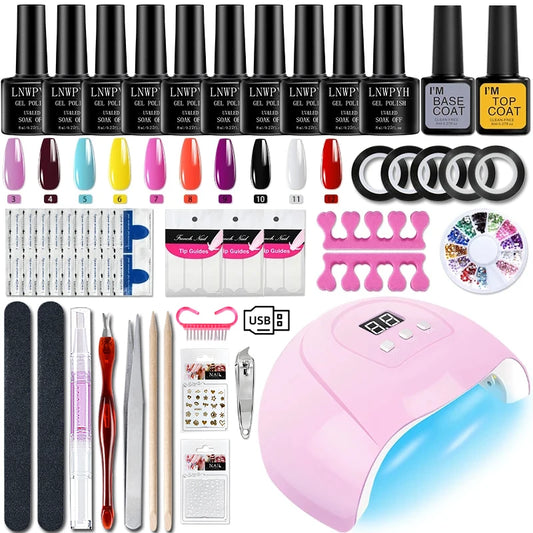 Gel Varnish Kit Professional Nail Gel Kit With Nail Dryer Soak Off Nail Gel Polish Kit  Base Coat  Top Coat Manicure Tools Set