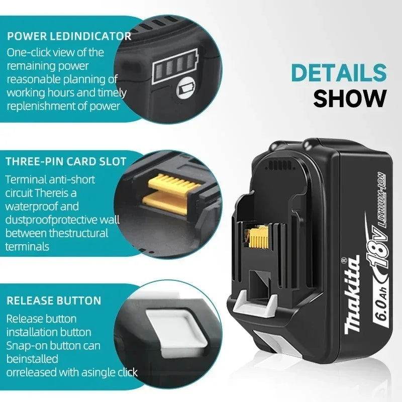Original Makita 6.0Ah for Makita 18V Battery BL1830B BL1850B BL1850 BL1840 BL1860 BL1815 Replacement Lithium Battery
