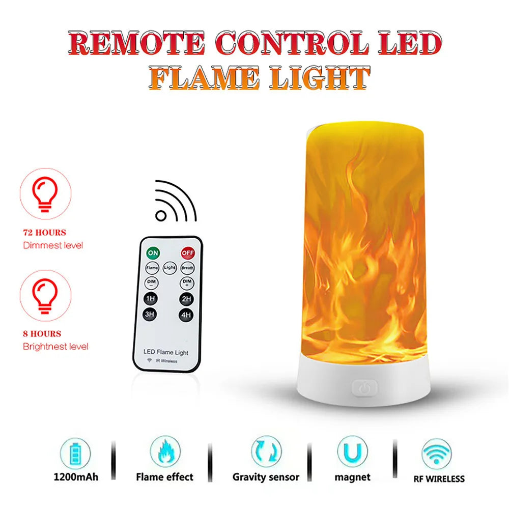 LED Remote Control Flame Effect Table Lights Rechargeable Portable Night Light Fire Flickering Desk Lamp