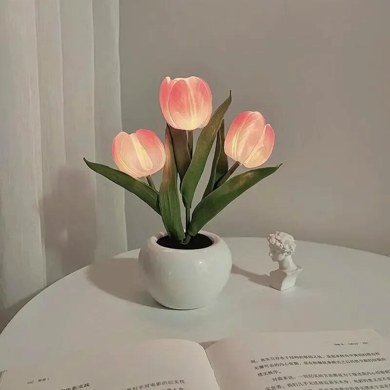 3Tulips Table Lamp LED Simulation Flower Bedside Lamp Bouquet Bedroom Bedside Romantic Atmosphere Birthday Gift Home Decoration