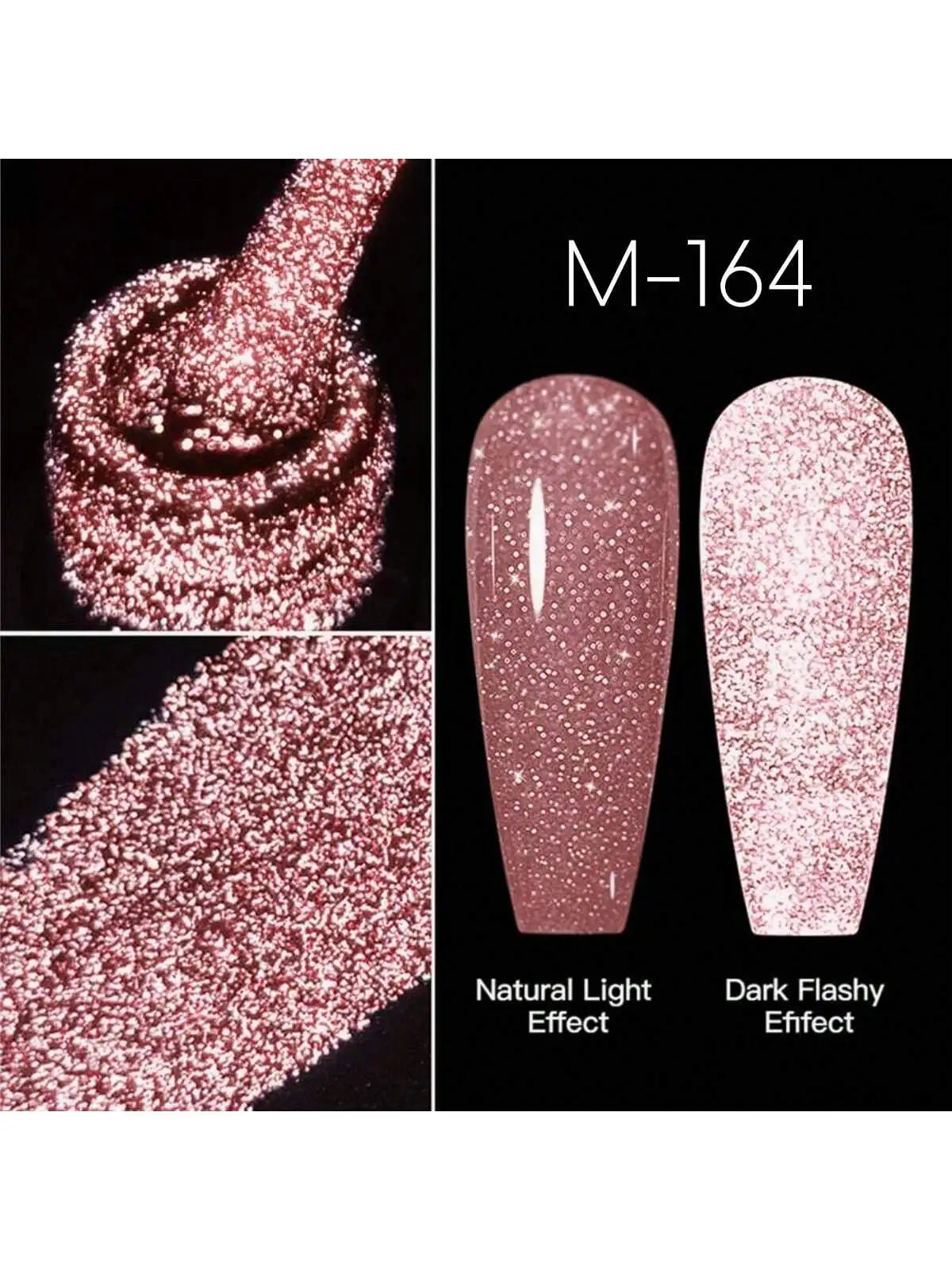 XEIJAYI Pink Glitter Diamond Nail Polish, Shiny Reflective Red with Glitter, Holographic Reflective Soakable UV/LED Nail Art