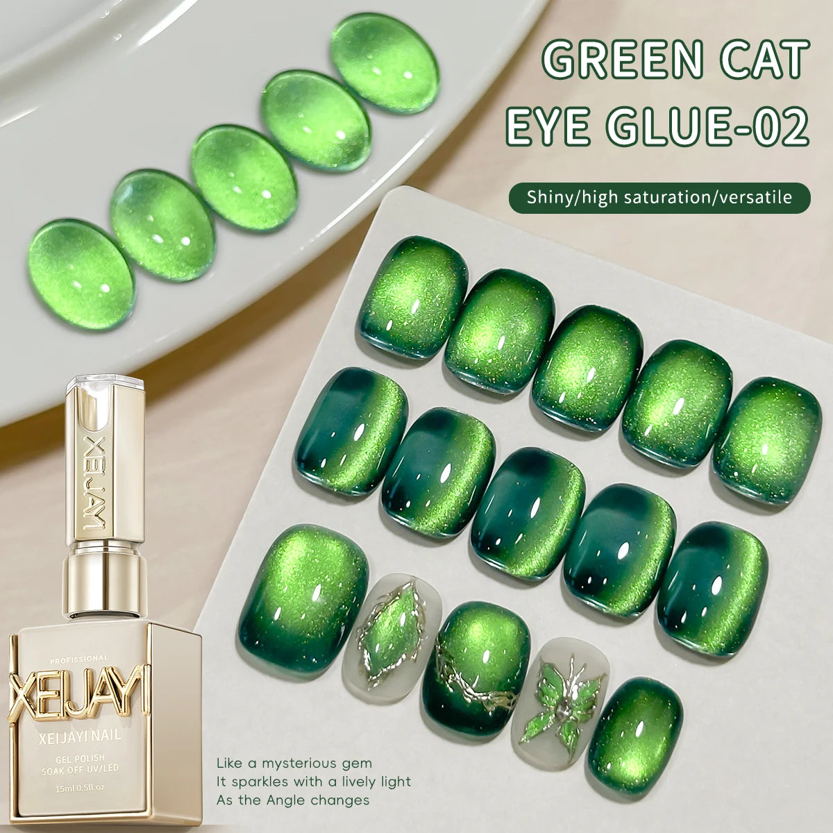 15ml Snow Pear Crushed Ice Cat Eye Gel Nail Polish,  Shiny Bubble-Free UV/LED Quick-Drying Gel Suitable For Nail Art DIY Design