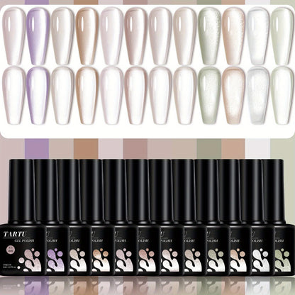 TARTU 12pcs 8ml Cat Eye Gel Nail Polish Set,  Nude Pink Red brown Glitter Gel Polish Kit, Soak Off Uv/Led, Nail Art DIY At Home
