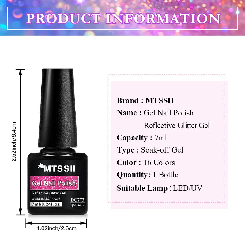 6pcs Reflective Glitter Gel & Color Gel Nail Polish Set Shiny Effect Semi Permanent UV LED Gel Manicure DIY Nail Supplies