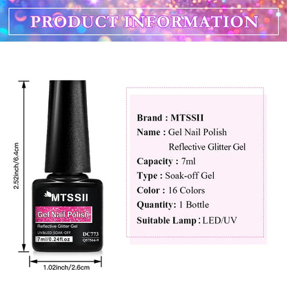 6pcs Reflective Glitter Gel & Color Gel Nail Polish Set Shiny Effect Semi Permanent UV LED Gel Manicure DIY Nail Supplies